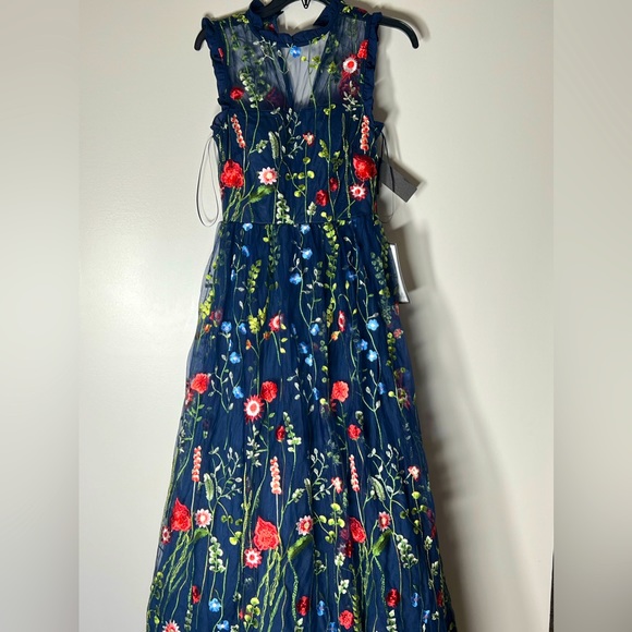 NWT CITY STUDIOS Juniors' Embroidered Mesh Ruffled Gown, dress blue size 3 - Picture 14 of 16